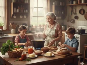 סבתא מבשלת עם נכדים